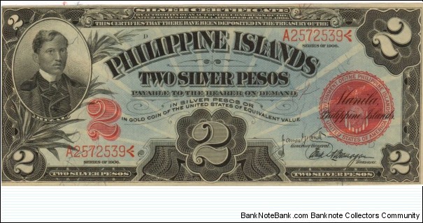 PI-32 Exceptionaly RARE 1906 Philippine Islands 2 Peso note in RARE condition Banknote