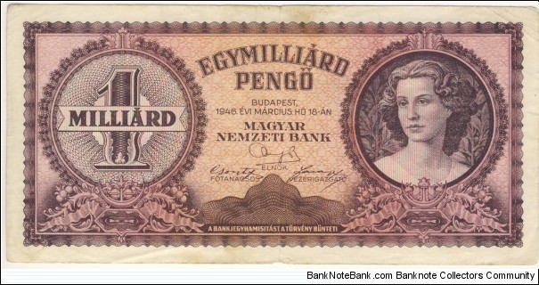 1.000.000.000 Pengo(1946) Banknote