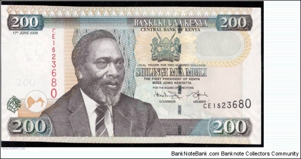 Kenya Shillings 200
Kenyatta portrait, Cotton  farmers. Bulk orders available
 Banknote