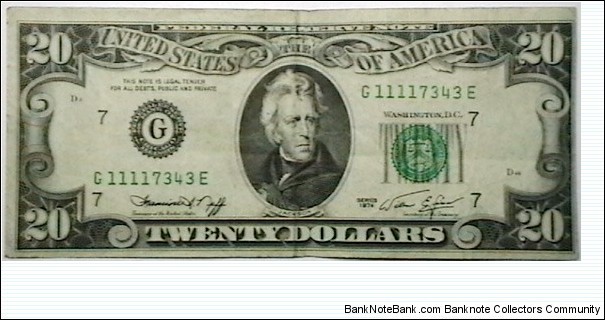 US FRN 1974 20 dollars G Dis. obv Banknote