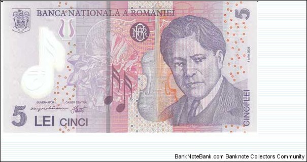 Romania 5 Lei (polymer). Banknote for SWAP/SELL. SELL PRICE IS: $3.0 Banknote