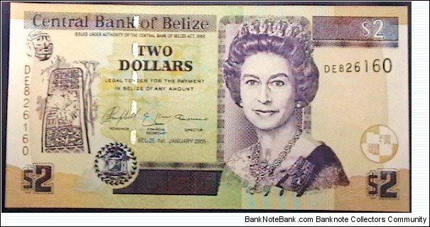 Belize 2005 2 Dollars P 66b  Banknote