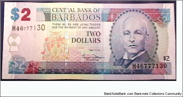 Barbados 2007 2 Dollars P 66  Banknote