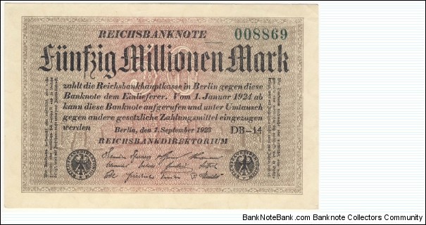 50.000.000 Mark(Weimar Republic 1924) Banknote