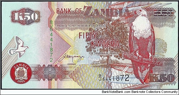 Zambia 2001 50 Kwacha. Banknote