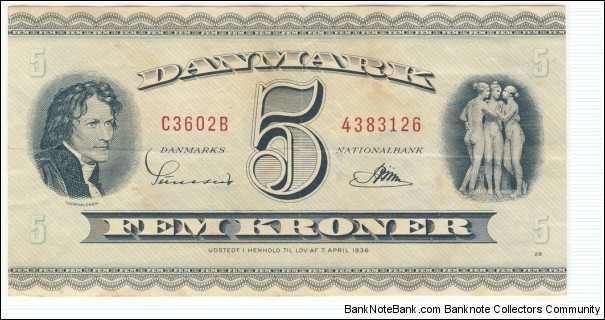 5 Kroner(printed in 1960) Banknote