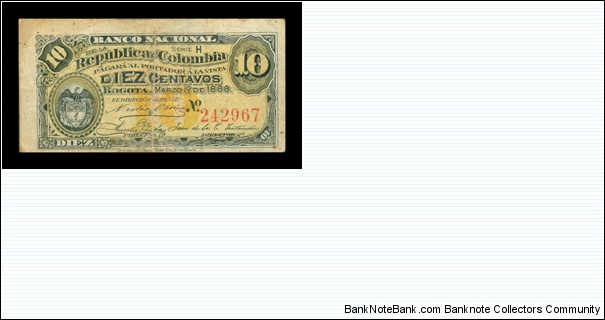 Colombia 10 Centavos, 01/03/1888, P211 Banknote