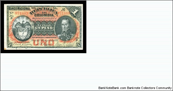 Colombia 1 Peso, 04/03/1895, P234 Banknote