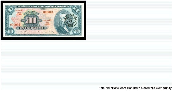 Brazil, 5 Cruzeiros Novos (Overprint on 5000 Cruzeiros), ND(1967), P188b Banknote