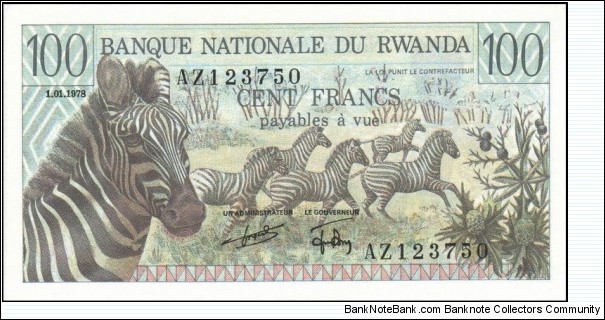 100 Francs. Zebras, woman on the country side Banknote