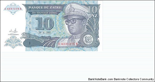 Mobutu Seseko. 1993
10 Zaires Banknote