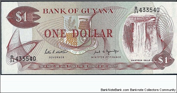 Guyana N.D. 1 Dollar.

'4' in top serial number hanging down. Banknote