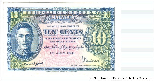 MALAYSIA / MALAYA :10 CENTS PREFIX 3 Banknote