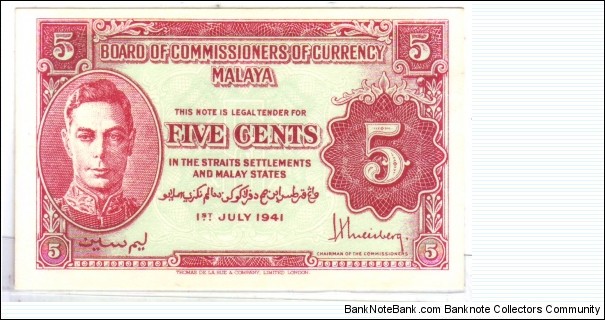 MALAYSIA / MALAYA 5 CENTS:PREFIX 2 Banknote