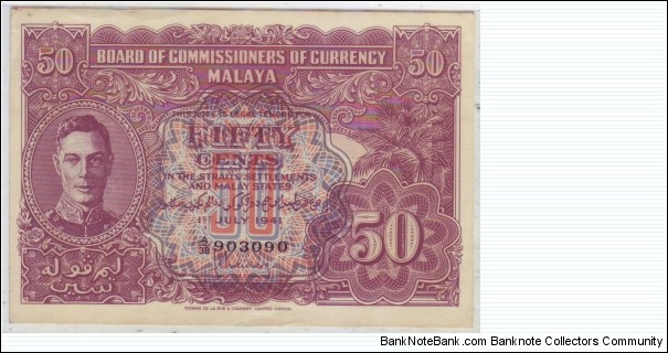 MALAYSIA / MALAYA : 50CENT PREFIX 4 Banknote
