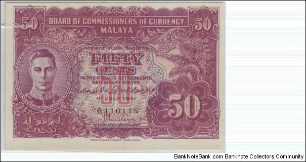 MALAYSIA / MALAYA : 50CENT PREFIX 3 Banknote
