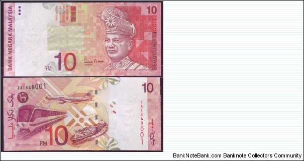 REPLACEMENT RM10. PREFIX ZA. WITHOUT SILVER TREAD. SIGNED BY ZETTI AZIZ Banknote