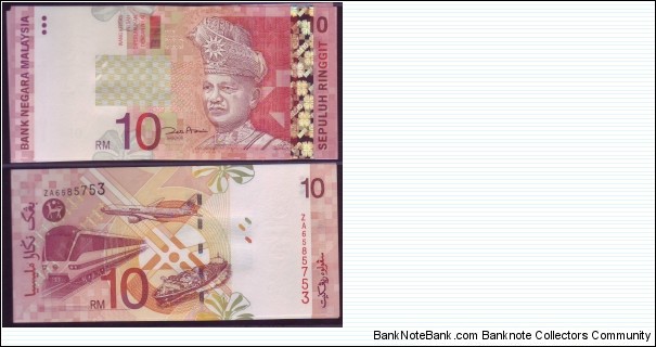 REPLACEMENT RM10. PREFIX ZA. WITH SILVER TREAD. SIGNED BY ZETTI AZIZ Banknote