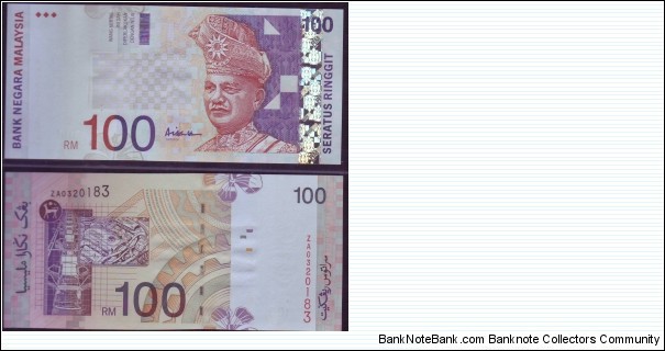 REPLACEMENT RM100. PREFIX ZA. SIGNED BY ALI ABUL HASSAN AT THE CENTER SIDE  Banknote