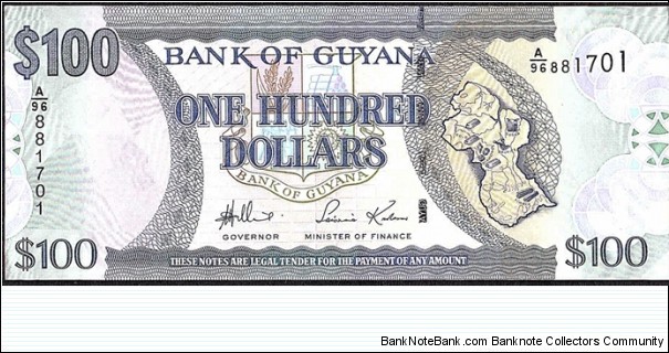 Guyana N.D. 100 Dollars.

Cut unevenly along the right hand end. Banknote