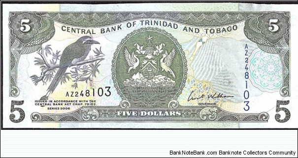 Trinidad & Tobago 2006 5 Dollars.

Cut unevenly along the top. Banknote