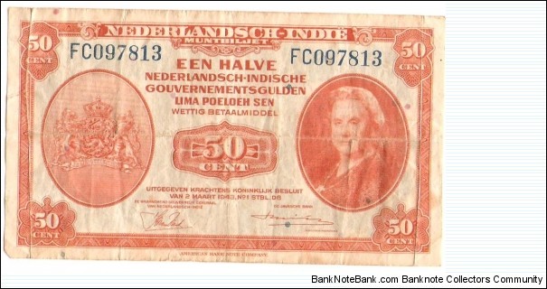 dutch east indies american bank note company print Banknote