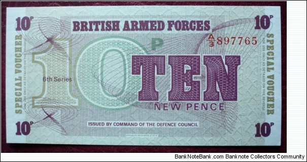 Issued by Command of the Defence Council |
10 New Pence |

Obverse: Value |
Reverse: Value Banknote