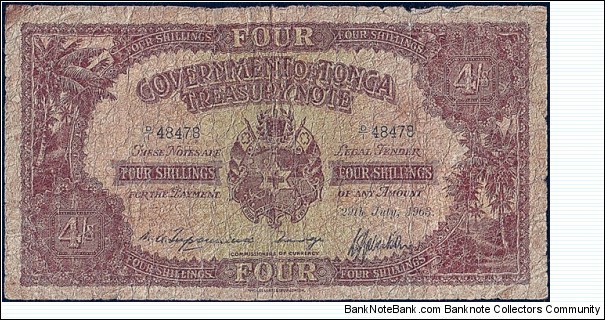 Tonga 1963 4 Shillings.

Extremely difficult to find! Banknote