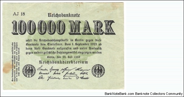 100.000 Mark(Weimar Republic 1923)  Banknote