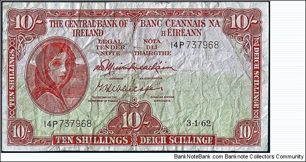 Ireland 1962 10 Shillings. Banknote