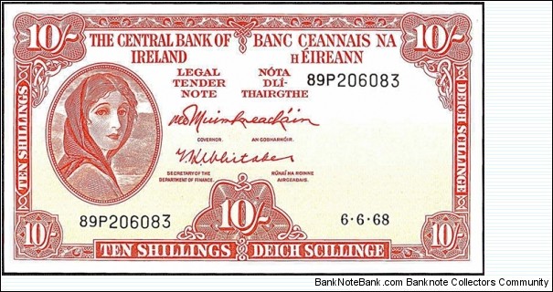 Ireland 1968 10 Shillings. Banknote