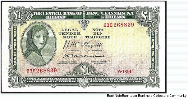 Ireland 1954 1 Pound. Banknote