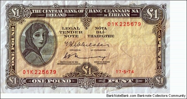 Ireland 1974 1 Pound.

 Banknote