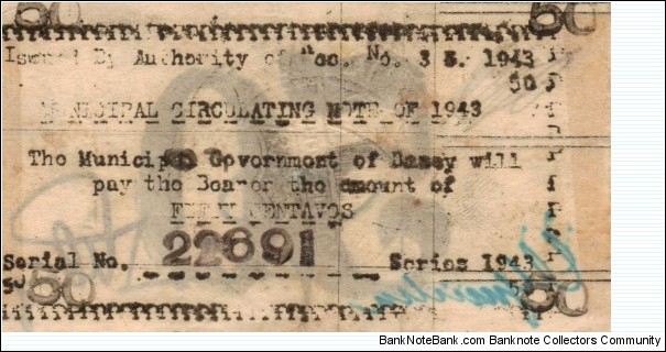 SMR-214a RARE Municipal Government of Basey Philippines Municipal Circulating 50 Centavos note. Banknote