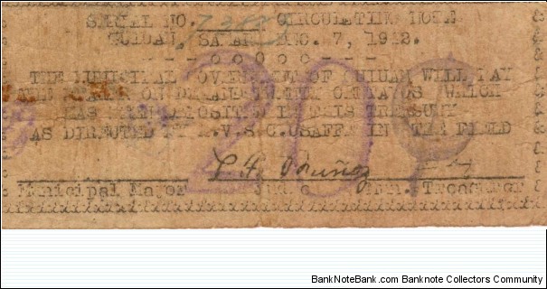 SMR-333 RARE Guiuan, Samar Philippines 20 centavos note on the back of baptism certificate. Banknote