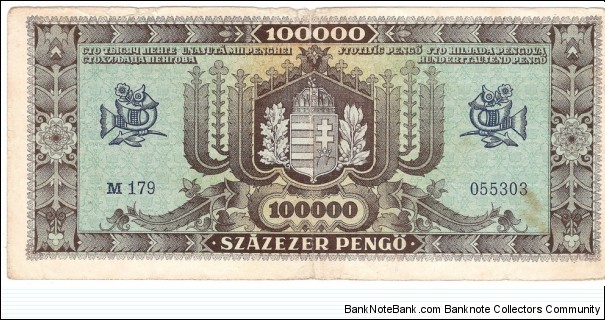 Banknote from Hungary year 1945