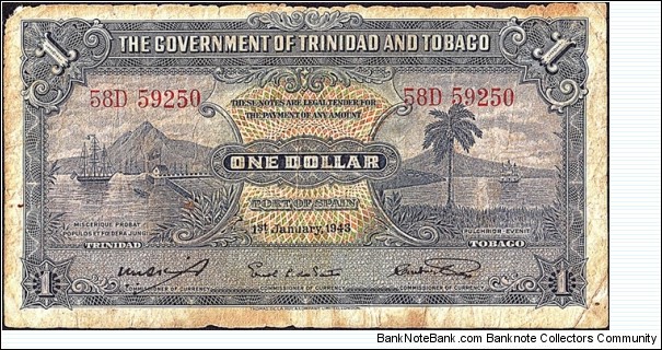 Trinidad & Tobago 1943 1 Dollar. Banknote