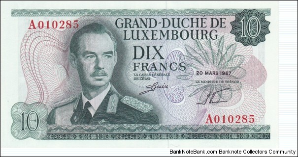 Luxembourg P53a (10 francs 20/3-1967) Banknote