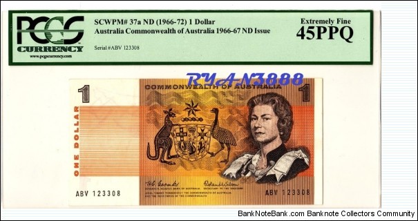COMMONWEATH OF AUSTRALIA 1966-72 1 DOLLAR PCGS 45PPQ EF(sold 19may2011) Banknote