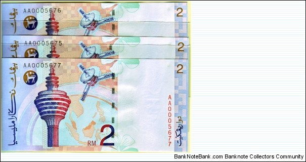 MALAYSIA RM2 1ST PREFIX AA000XXX Banknote