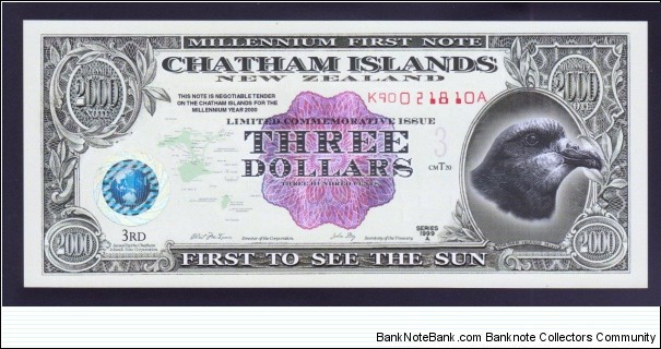Chatham Islands 1999A (2000) PNL 3 Dollars Banknote