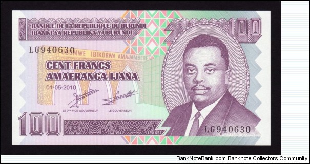 Burundi 2010 P-NEW 100 Francs Banknote