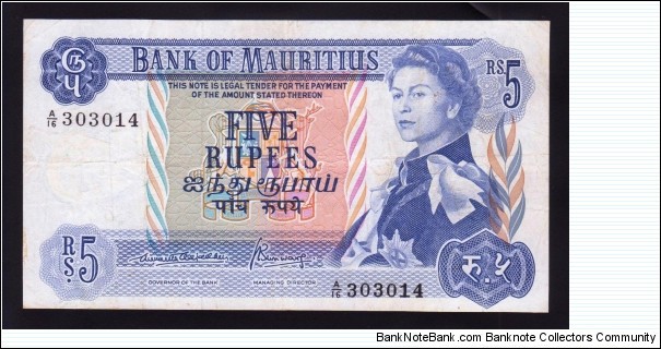 Mauritius 1967 P-30b 5 Rupees Banknote