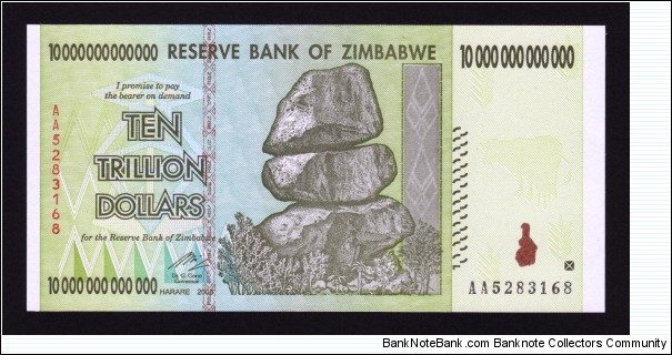 Zimbabwe 2008 P-88 10 Trillion Dollars Banknote