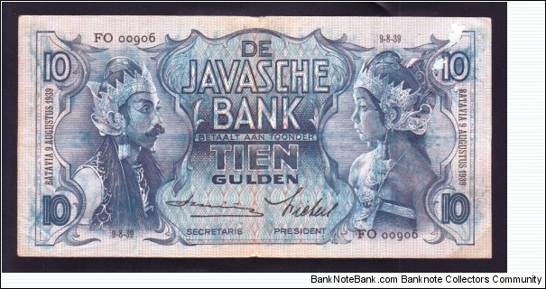 Netherlands Indies 1939 P-79 10 Gulden Banknote