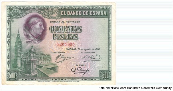 500 Pesetas(1928) Banknote