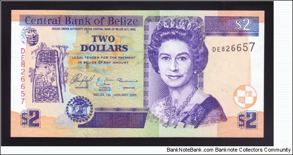 Belize 2005 P-66b 2 Dollars Banknote