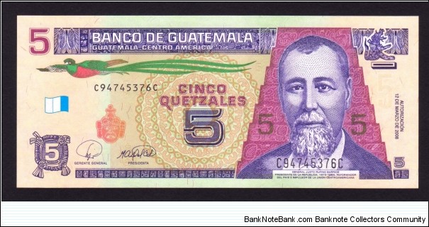 Guatemala 2008 P-NEW 5 Quetzales Banknote