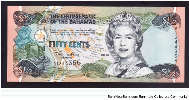 Bahamas 2001 P-68 50 Cents Banknote
