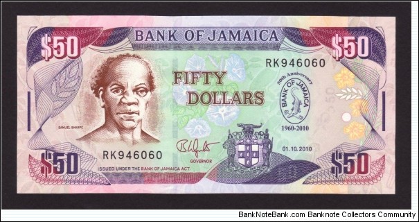 Jamaica 2010 P-NEW 50 Dollars Banknote